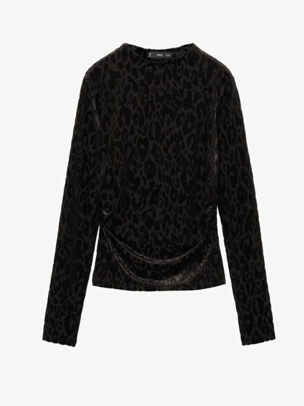 Mango Black Velvet Leopard-Print Long Sleeve Top